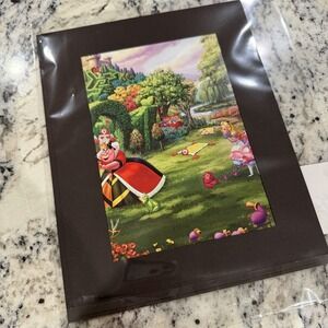 Thomas Kinkade Alice In Wonderland Matted Print 7" x 9" Disney Art Queen Hearts